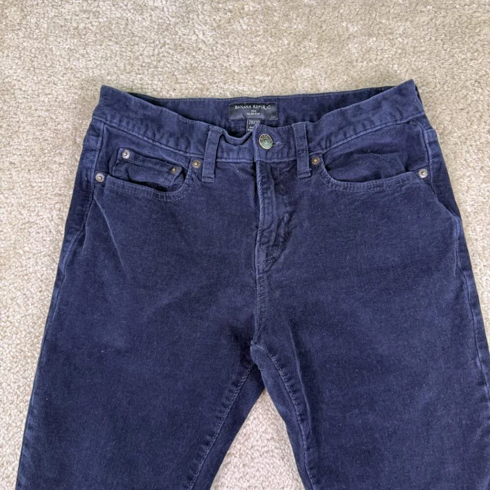 Banana Republic Corduroy Pants Mens Size 28x32 Slim Fit Navy Blue Jeans F228